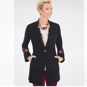 Chico's Black Blazer with Floral Embroidery